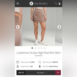 Lululemon Scuba High Rise Mini Skirt